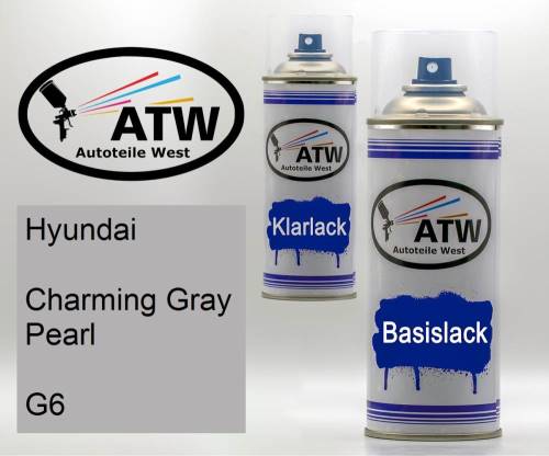 Hyundai, Charming Gray Pearl, G6: 400ml Sprühdose + 400ml Klarlack - Set, von ATW Autoteile West.